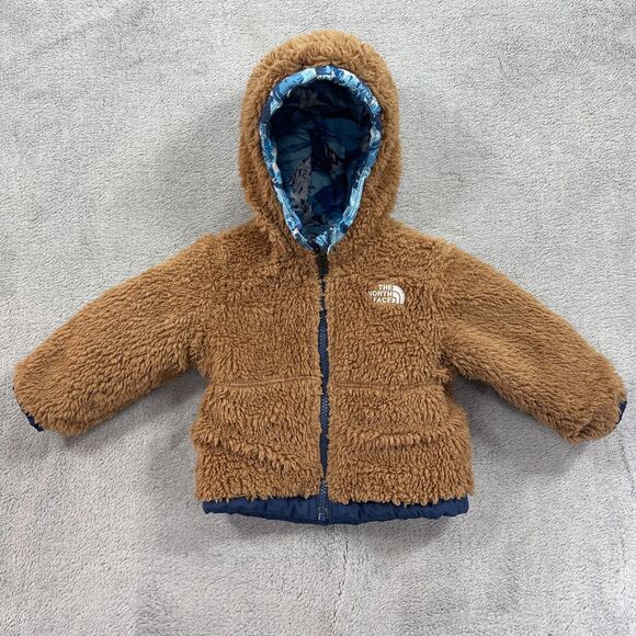 The North Face Reversible Mount Chimbo Jacket Baby 6-12 M Blue Sherpa Full Zip - Picture 2 of 16